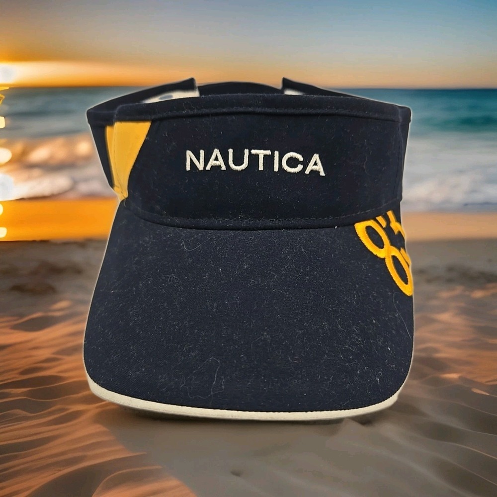 VTG Nautica Navy Blue & Yellow Visor Hat | Adjustable Cotton Strapback